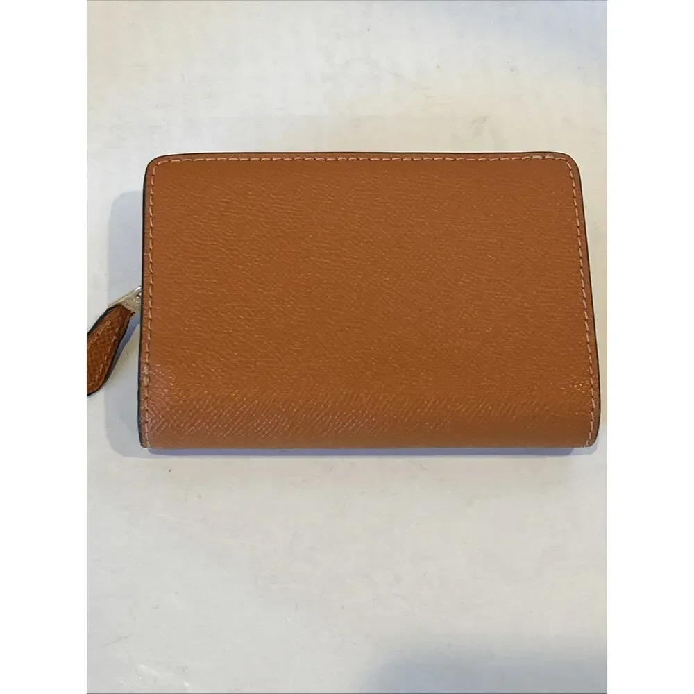 Coach Medium Bifold Snap Wallet Crossgrain Leather Corner Zip Orange ID Window